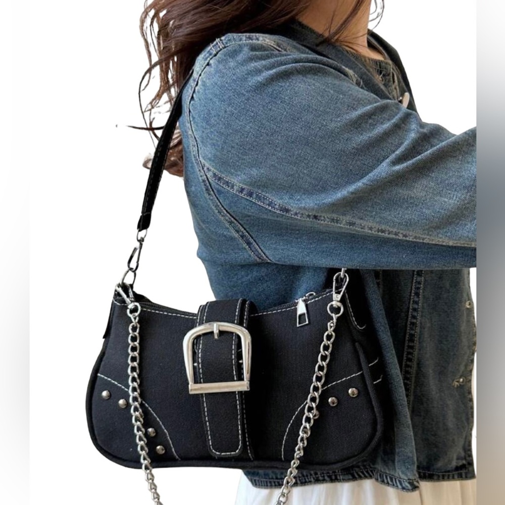 NWOT Black Rivet Chain Shoulder Bag